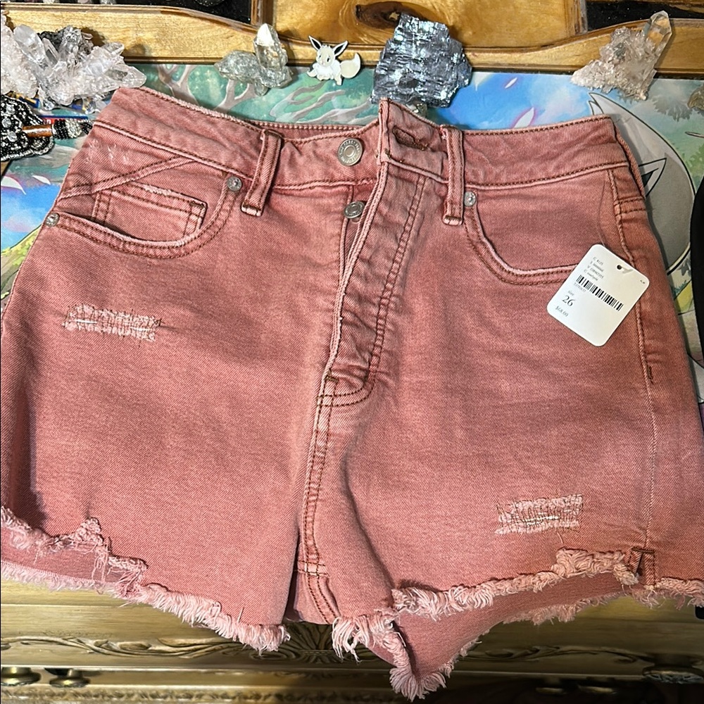 Free People Pink Distressed Denim Shorts
